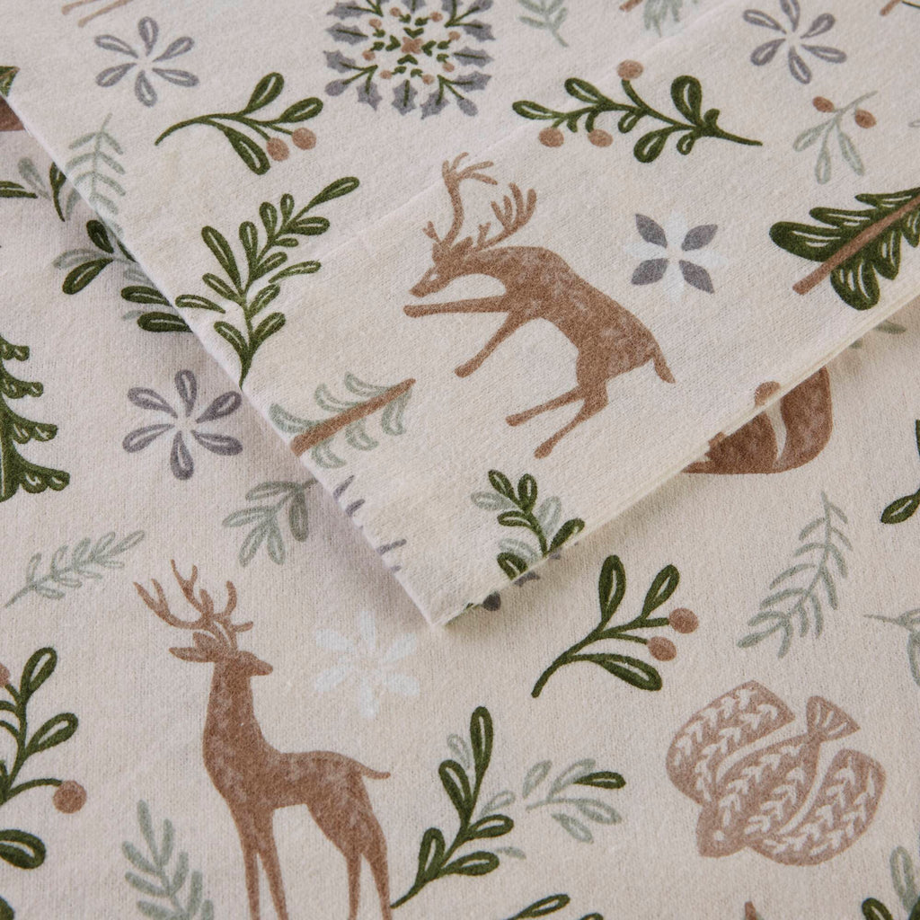 4-Piece Queen Printed Sheet Set, Tan Woodland Winter, Cotton
