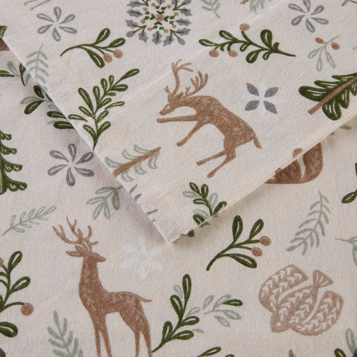 4-Piece Queen Printed Sheet Set, Tan Woodland Winter, Cotton