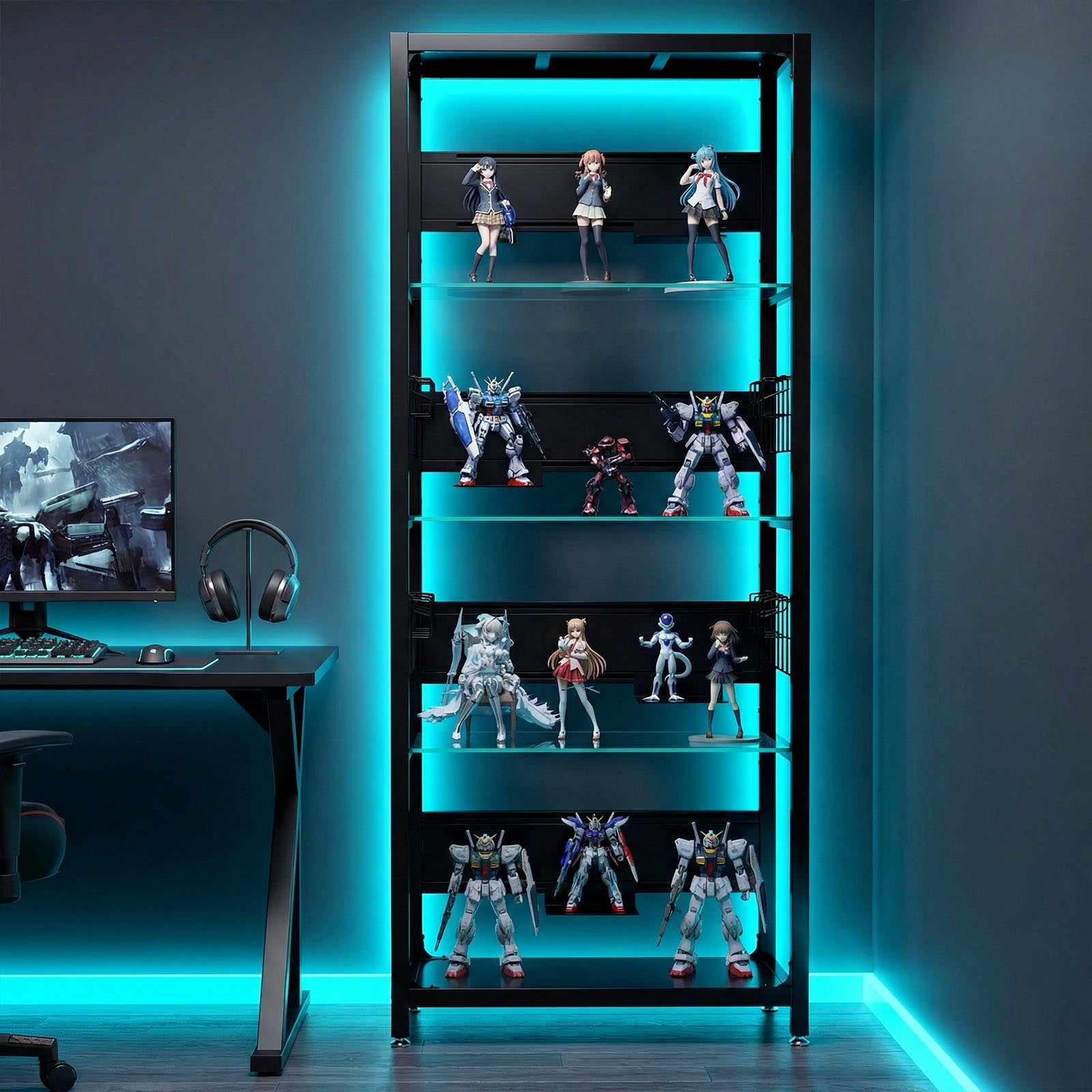 4-Tier Glass Display Shelf with RGB Lights