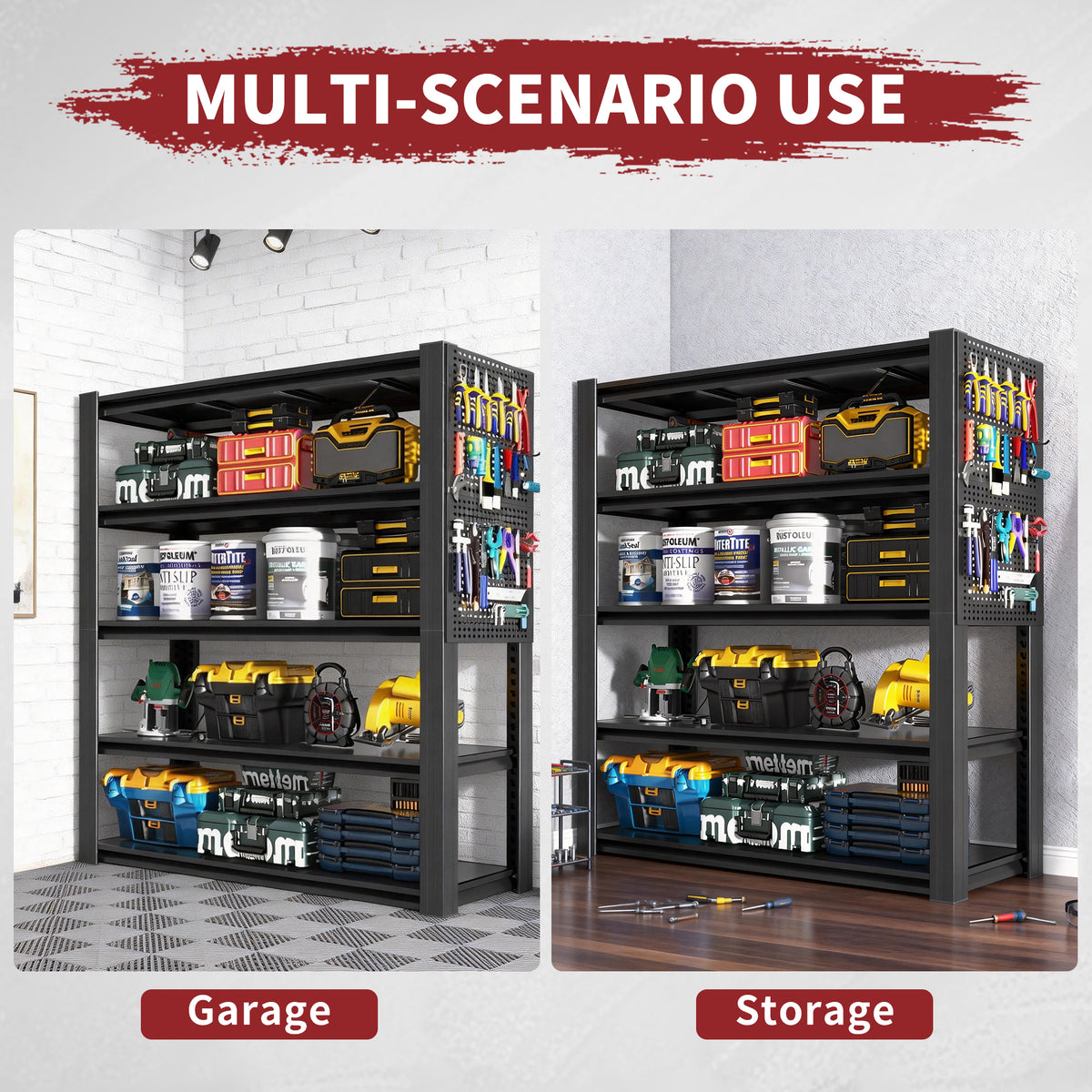72"H 5-Tier Adjustable Heavy-Duty Shelving with Pegboard