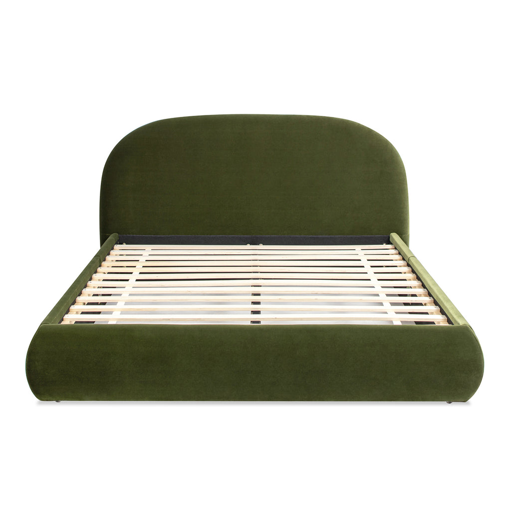 Archie Puffy Grounded Upholstered Platform Bed, Olive