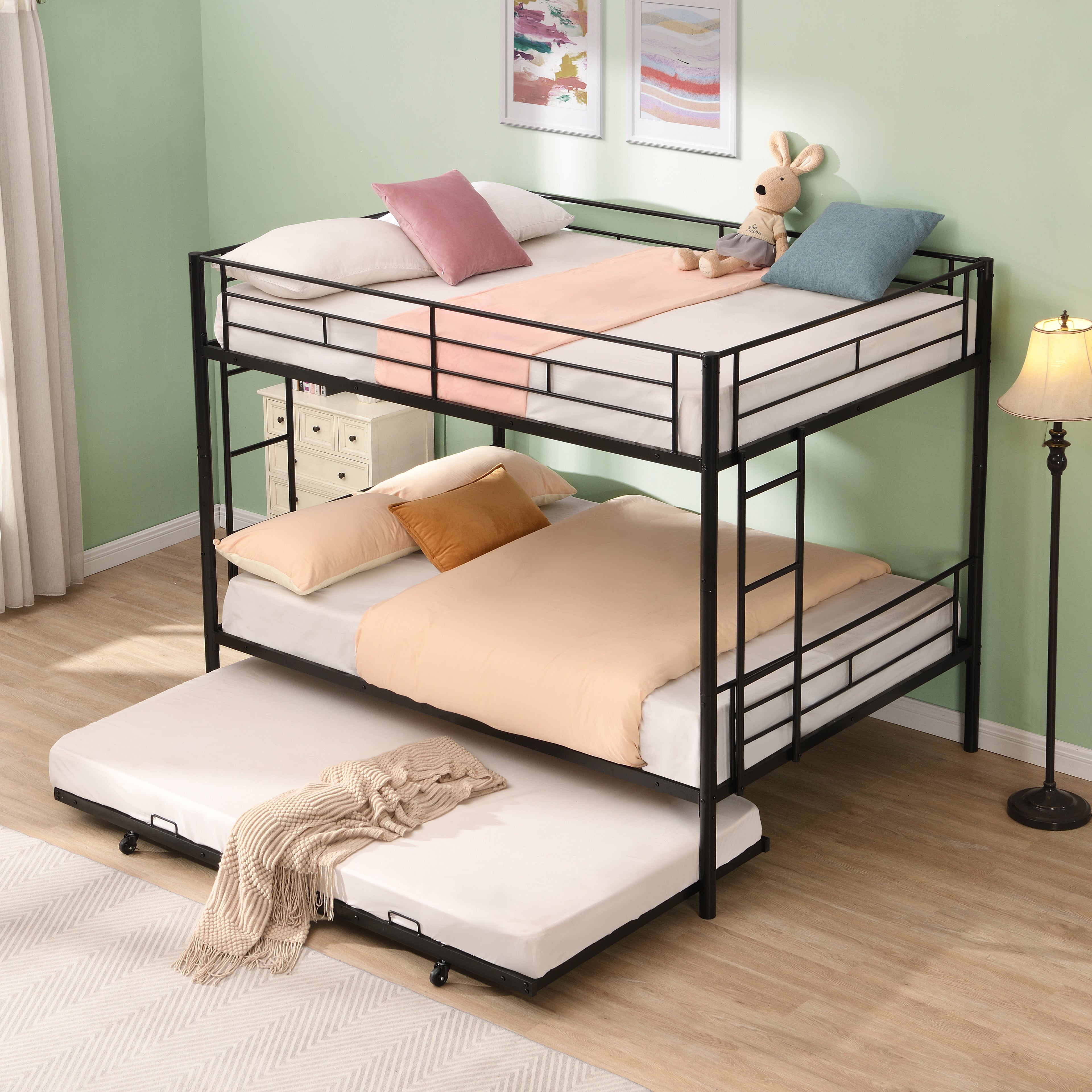 Full Over Full with Trundle Metal Bunk Bed