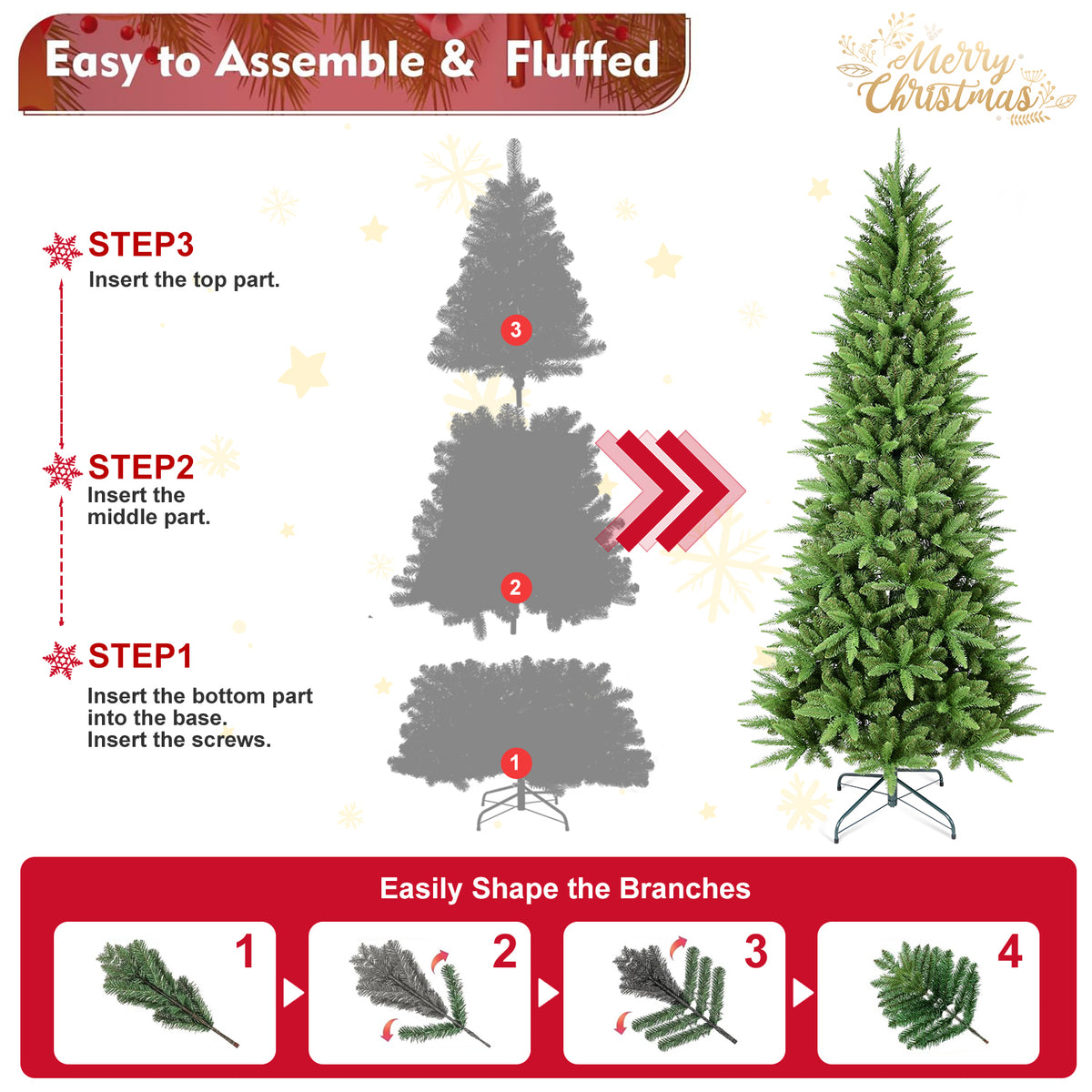 7FT Slim Christmas Tree – Perfect for Corners & Small Spaces