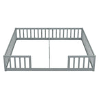 Double Twin Floor Bed with Fence, Guardrails, without Door