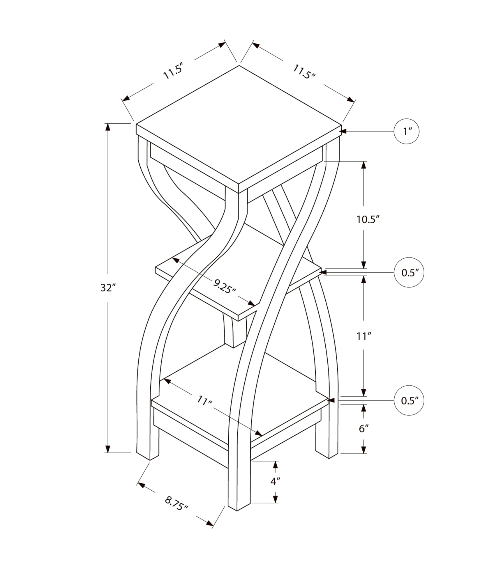 Accent Table - Square Design with Shelves