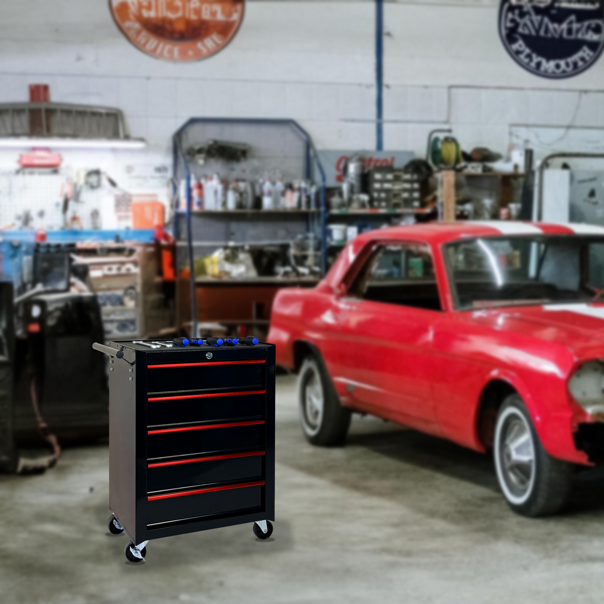Rolling Metal Tool Chest with 5 Drawers
