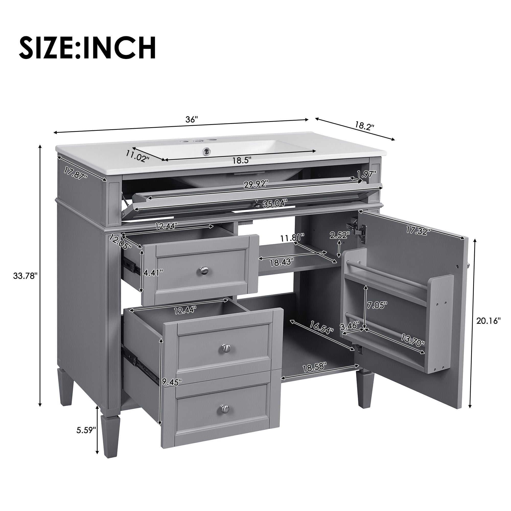 36'' Bathroom Vanity with Top Sink
