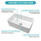 White Kitchen Sink - 33 x 18 x 10 Inch