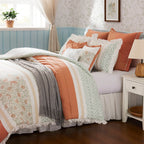 9 Piece Cotton Percale Comforter Set - Coral Queen