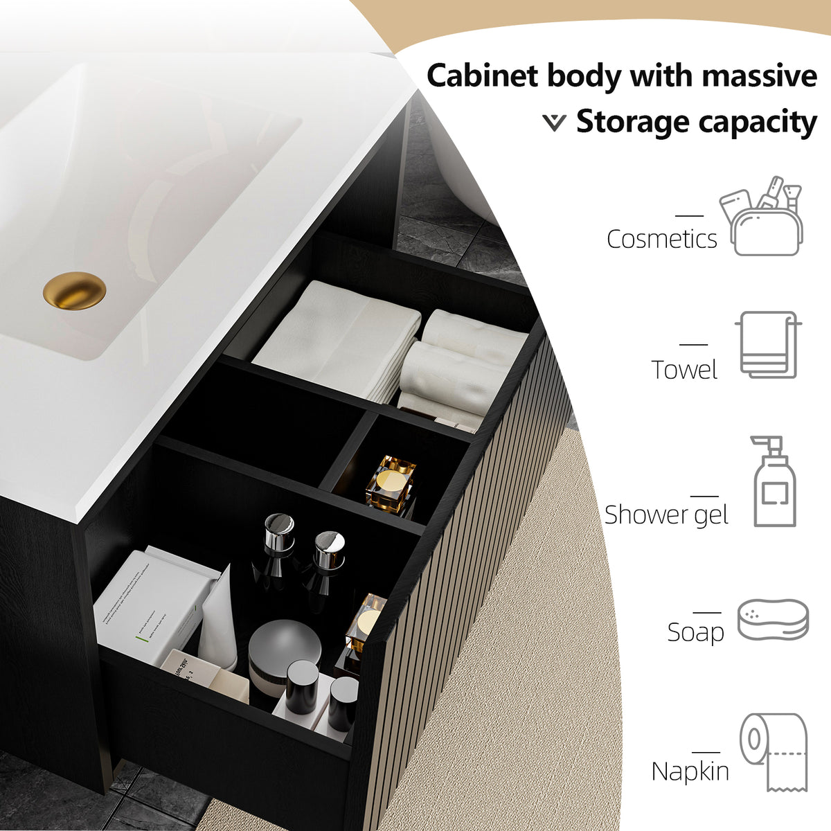 30-Inch Wall-Mounted Bathroom Vanity Cabinet with Ceramic Sink, Black