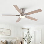 52" Modern Brushed Nickel Flush Mount Ceiling Fan with Light