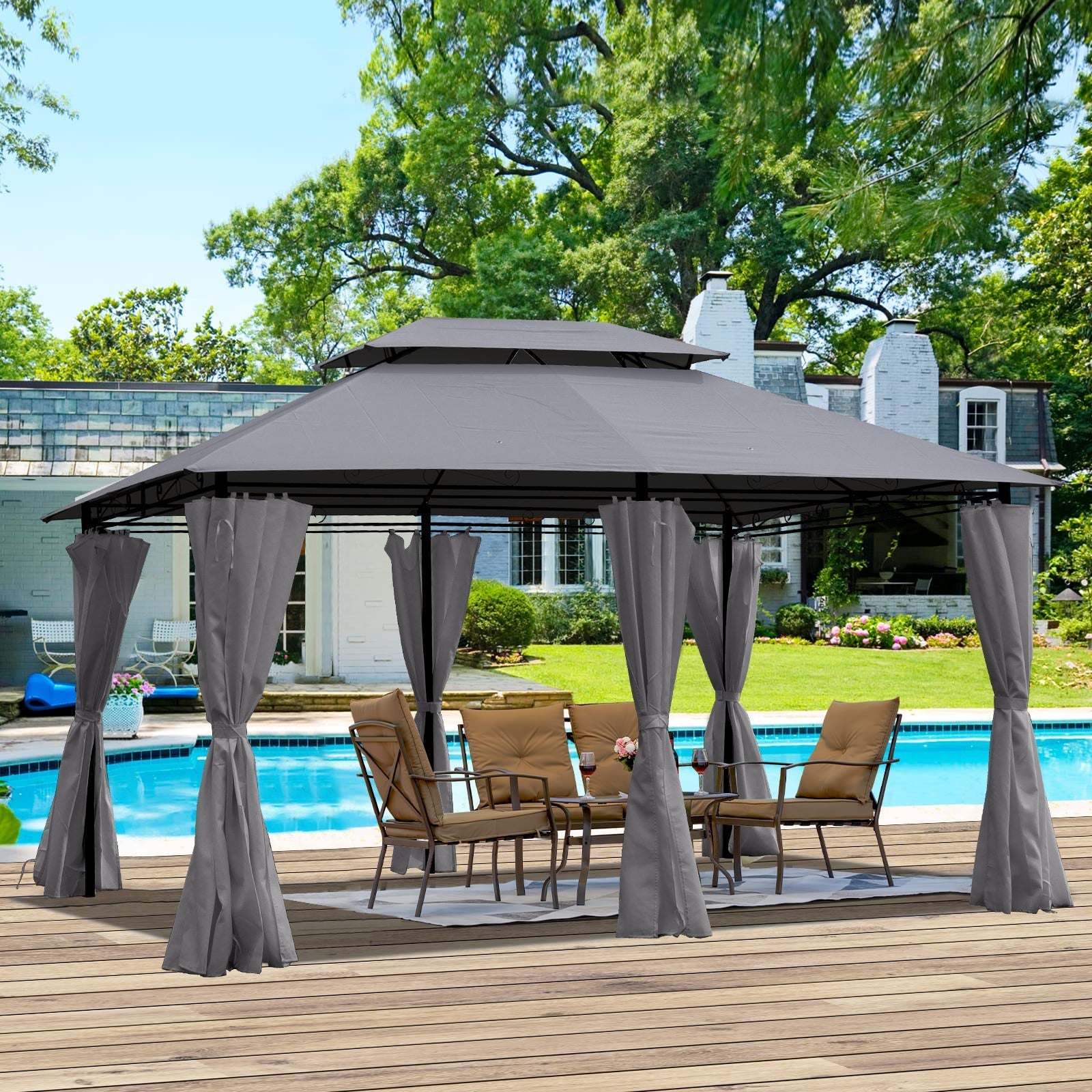 13x10 Ft Outdoor Patio Gazebo Canopy Tent with Ventilated Double Roof and Side Wall