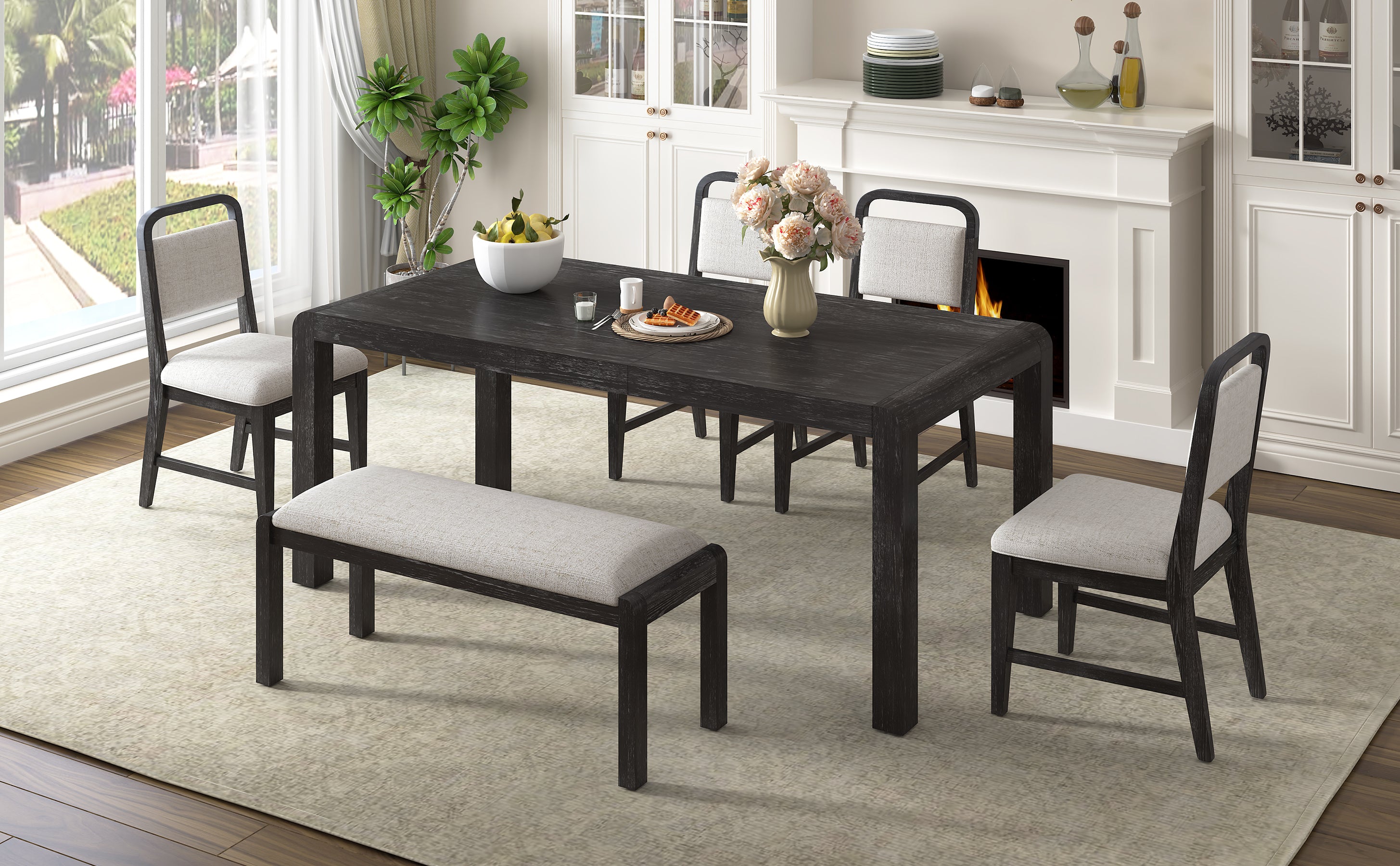 TREXM Vintage Extendable Dining Table Set for 4-6