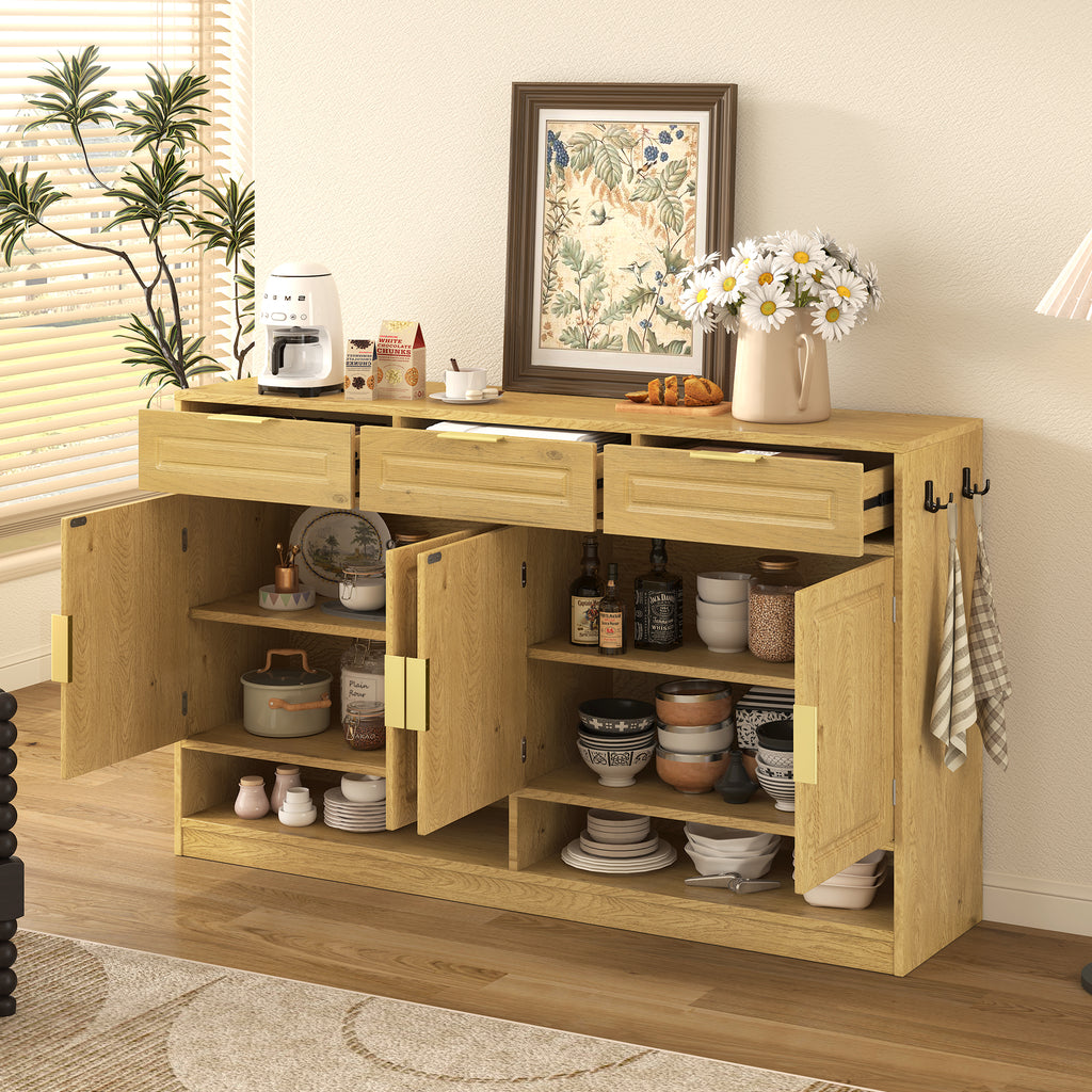 U-Style Farmhouse Sideboard with 3 Drawers & 4 Doors