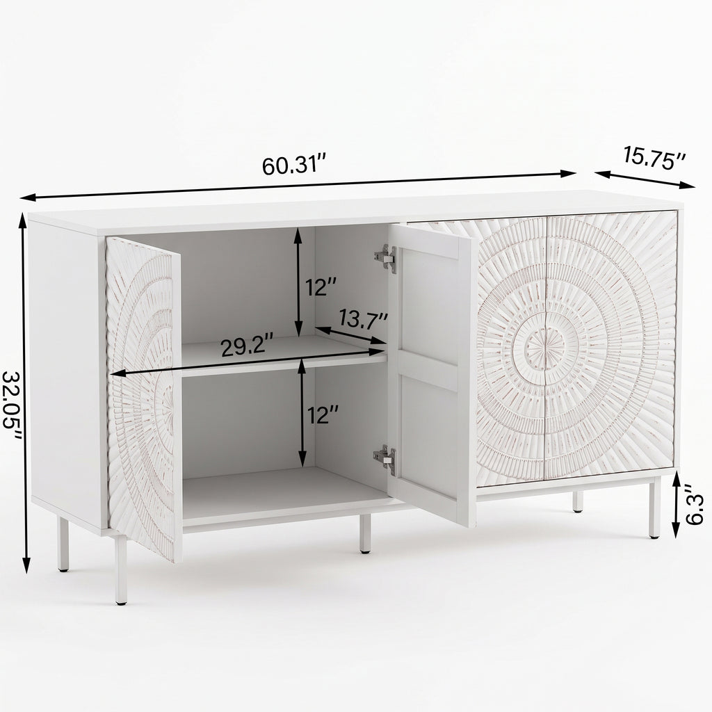 Shabby Chic Wood Sideboard Buffet Accent Bedroom Media Hallway Curio Kitchen Hutch Storage Cabinet Home Furniture For Dining Room,Living Room,Kitchen(White)