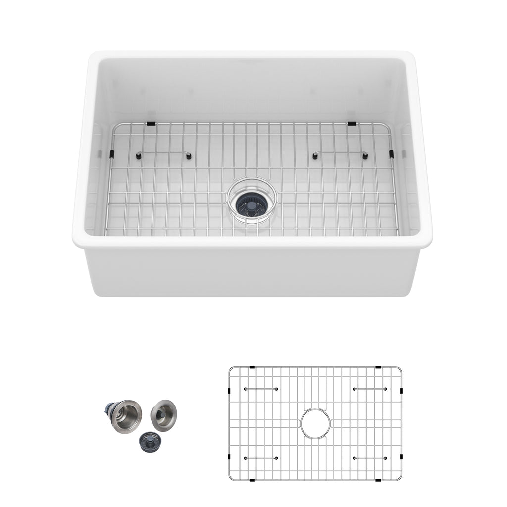 27"x19"x10" Undermount Single Bowl Fireclay Kitchen Sink