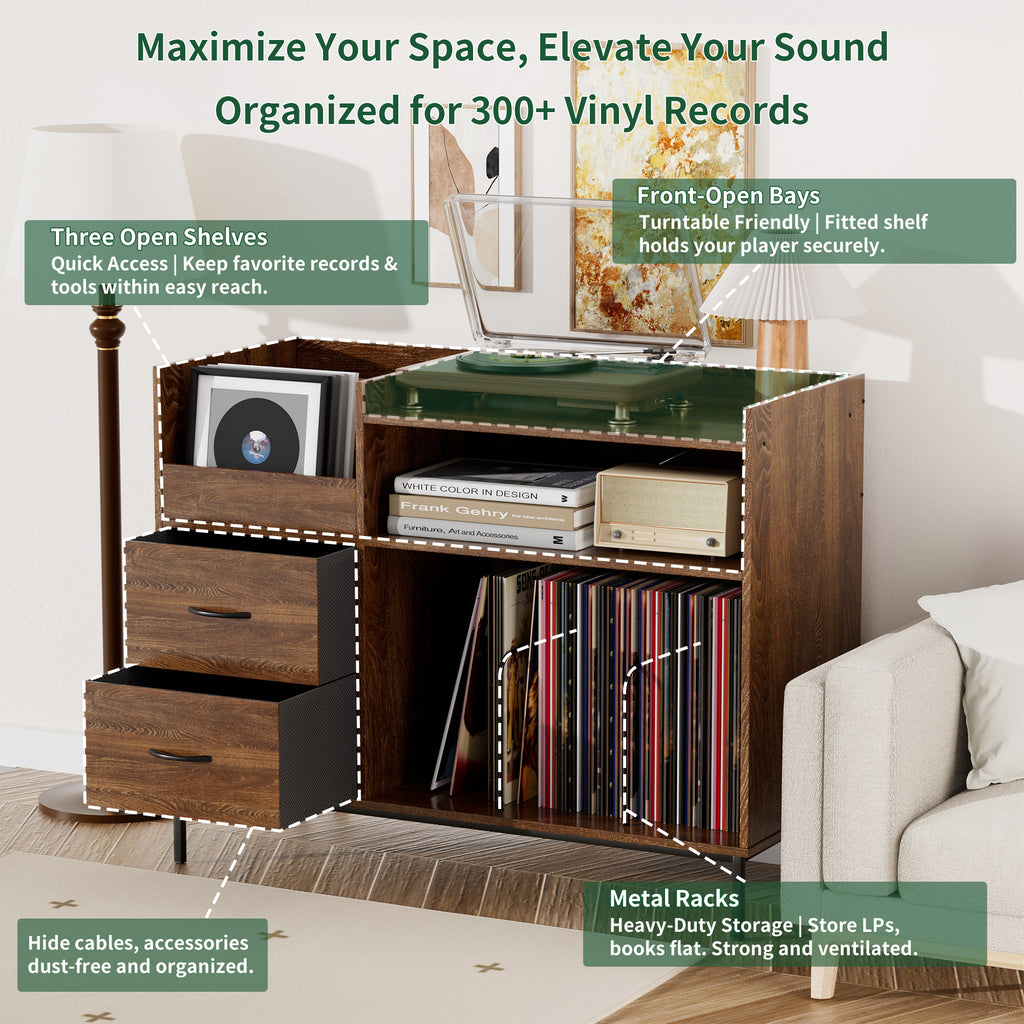 Record Player Stand with Adjustable Shelves