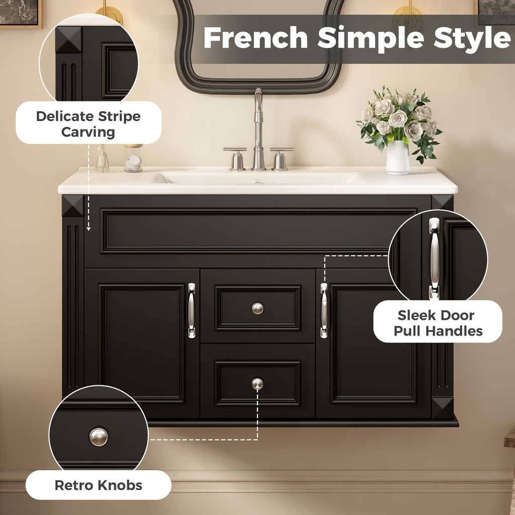 36 Inch Wall Mounted Bathroom Cabinet with Ceramic Sink