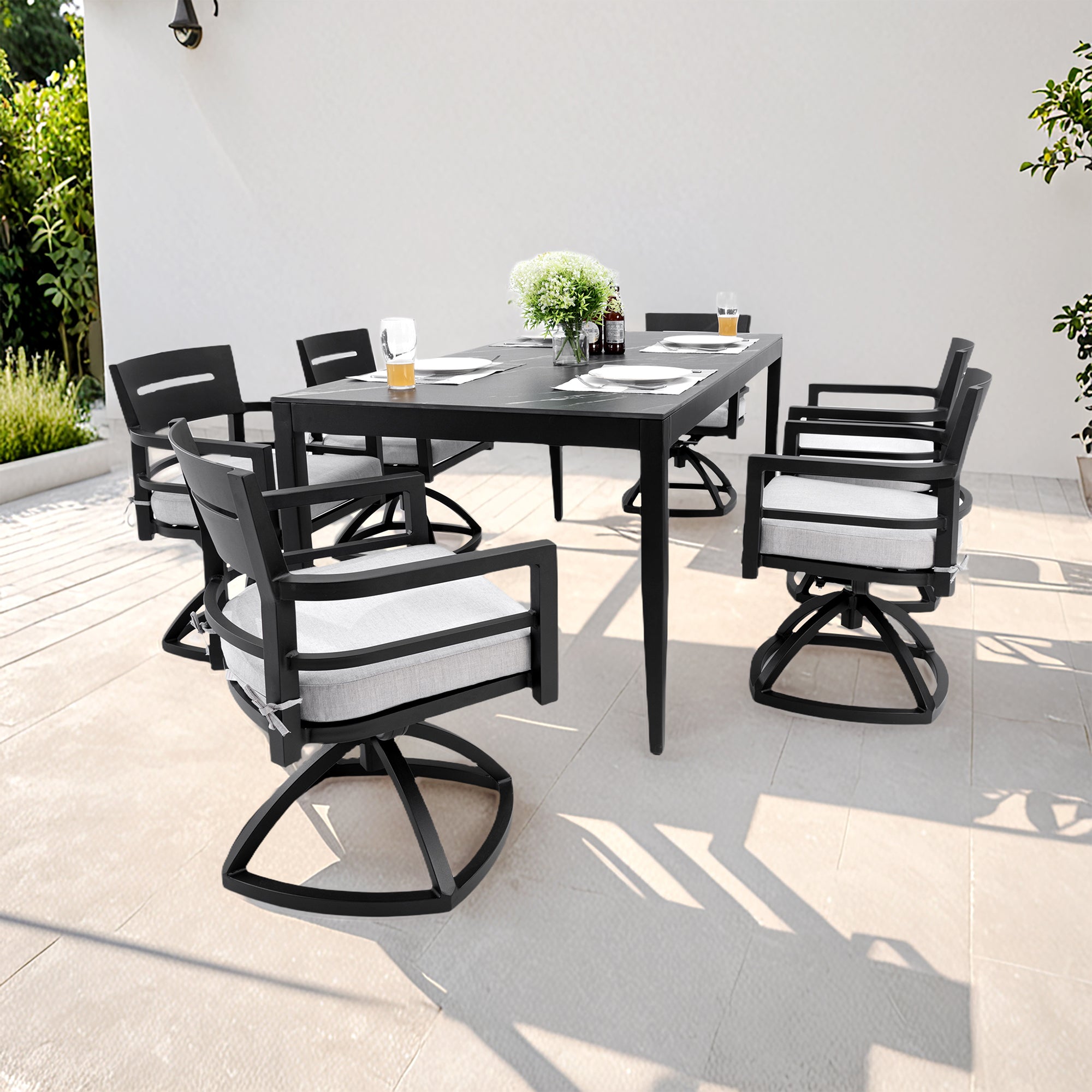 Modern 7-Piece Outdoor Patio Aluminum Dining Set