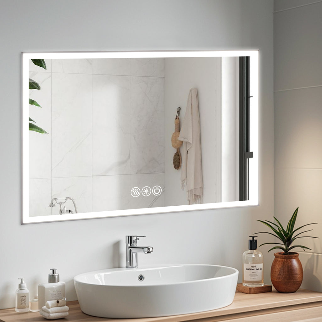 48" x 32" LED Bathroom Mirror with Brushed Aluminum Frame