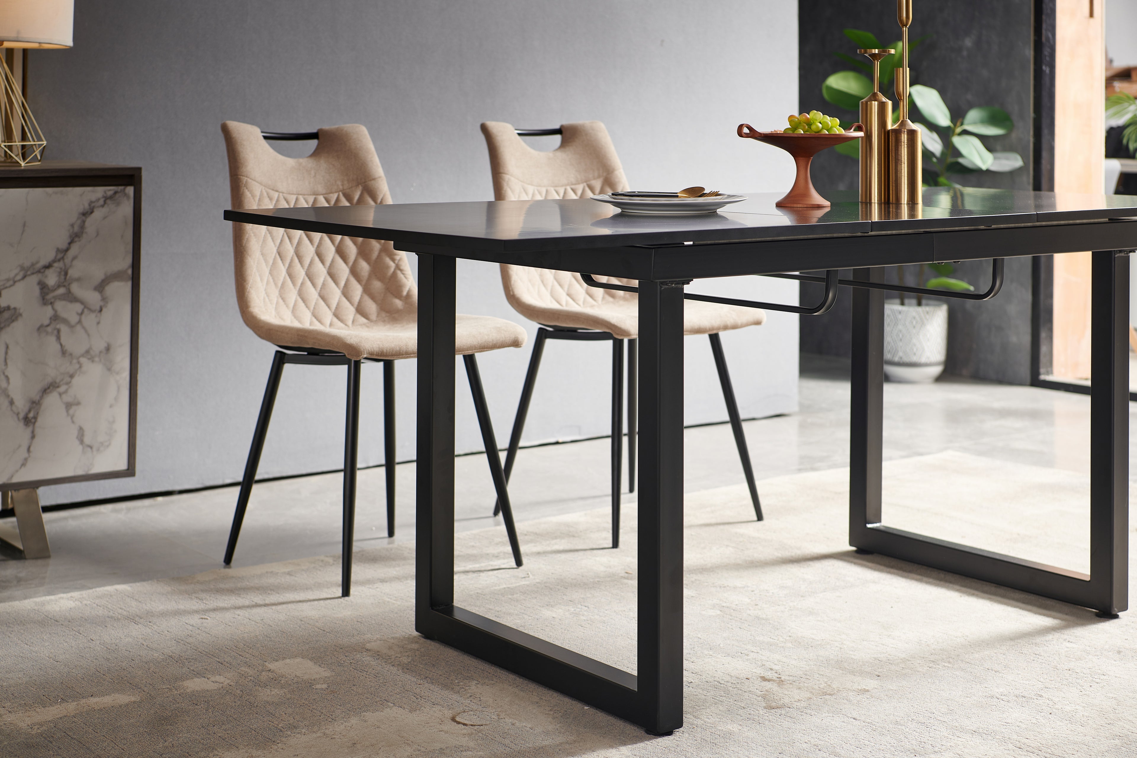 Square Extendable Dining Table with Metal Legs