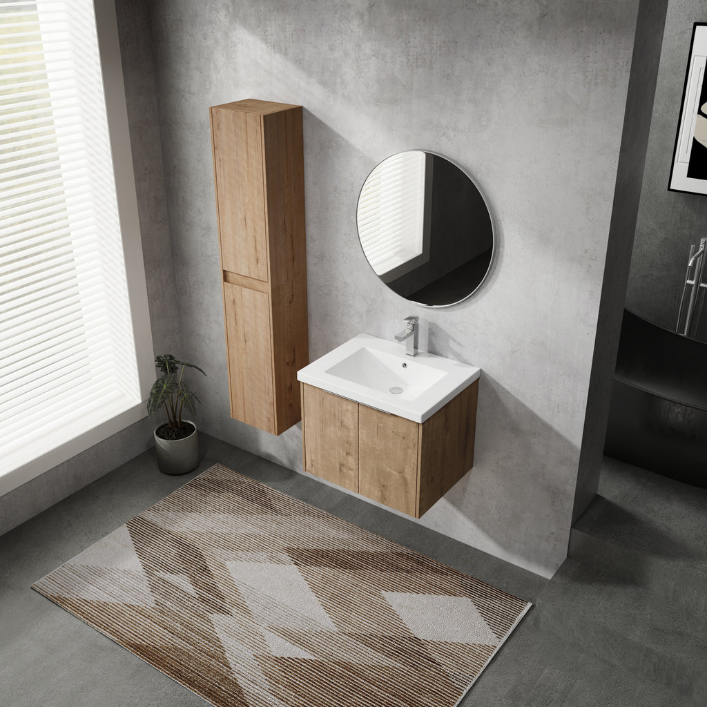 24" Wall-Mounted Bathroom Vanity With Sink and Side Cabinet