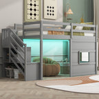 Twin Size Loft Bed with Storage Staircase and Window