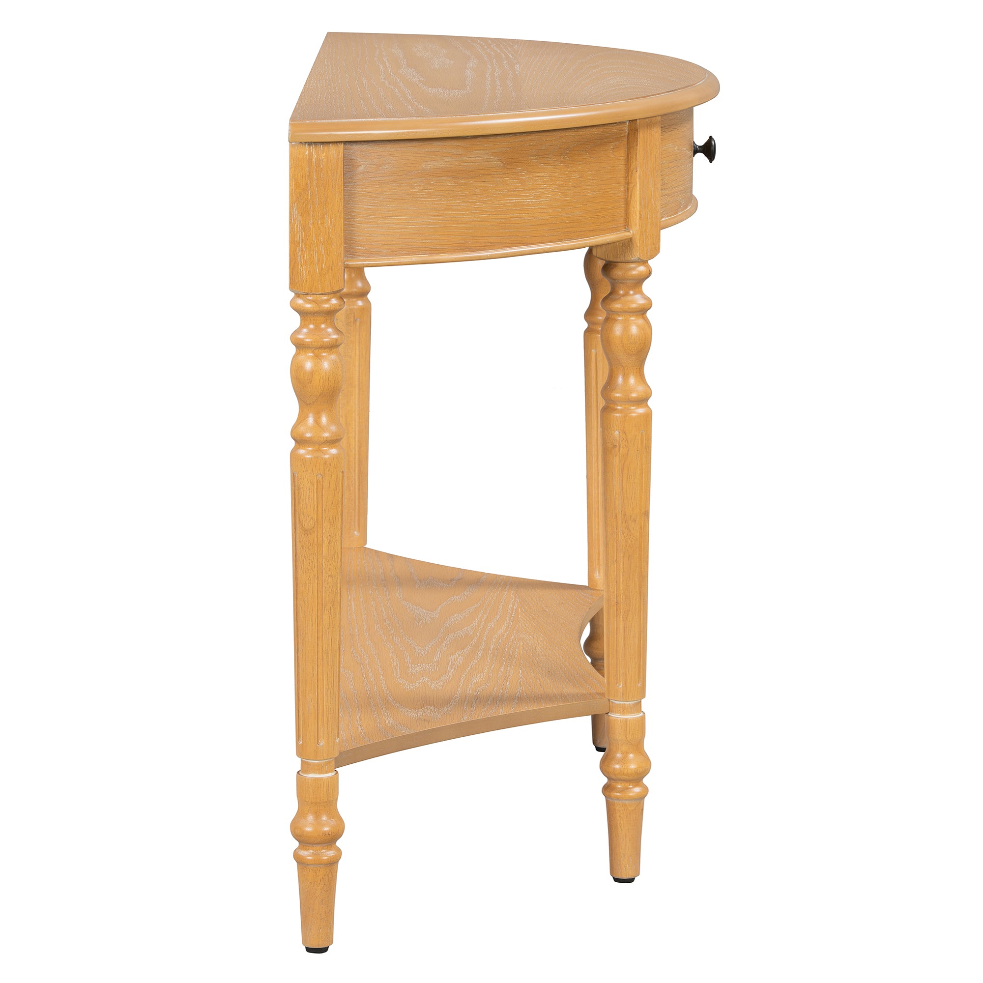 TREXM Farmhouse Half Moon Console Table with Drawer & Shelf - Rustic Accent Table