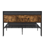 Queen Size Metal Platform Bed Frame with Wooden Headboard