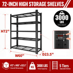 72"H 5-Tier Adjustable Heavy Duty Shelving Rack