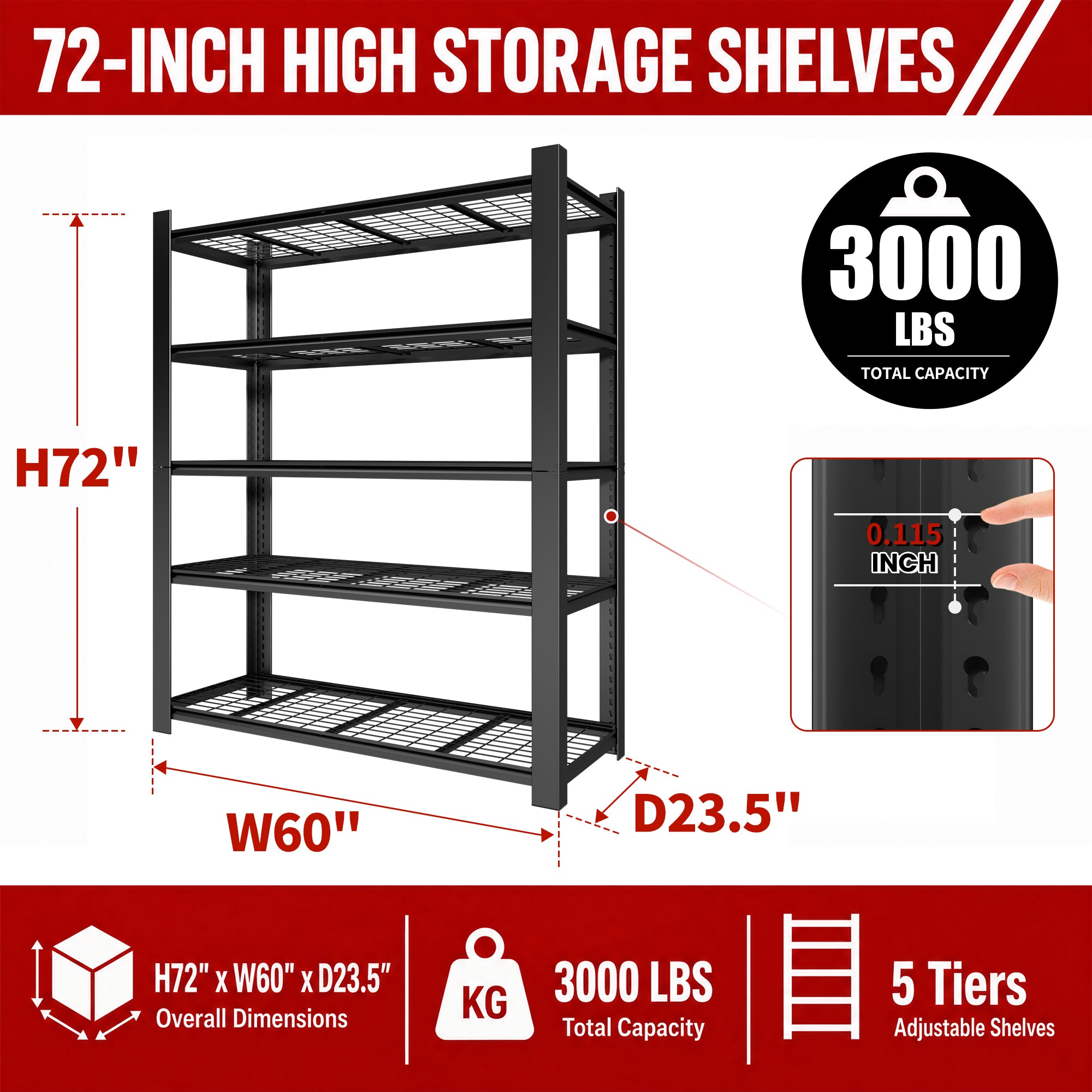 72"H 5-Tier Adjustable Heavy Duty Shelving Rack