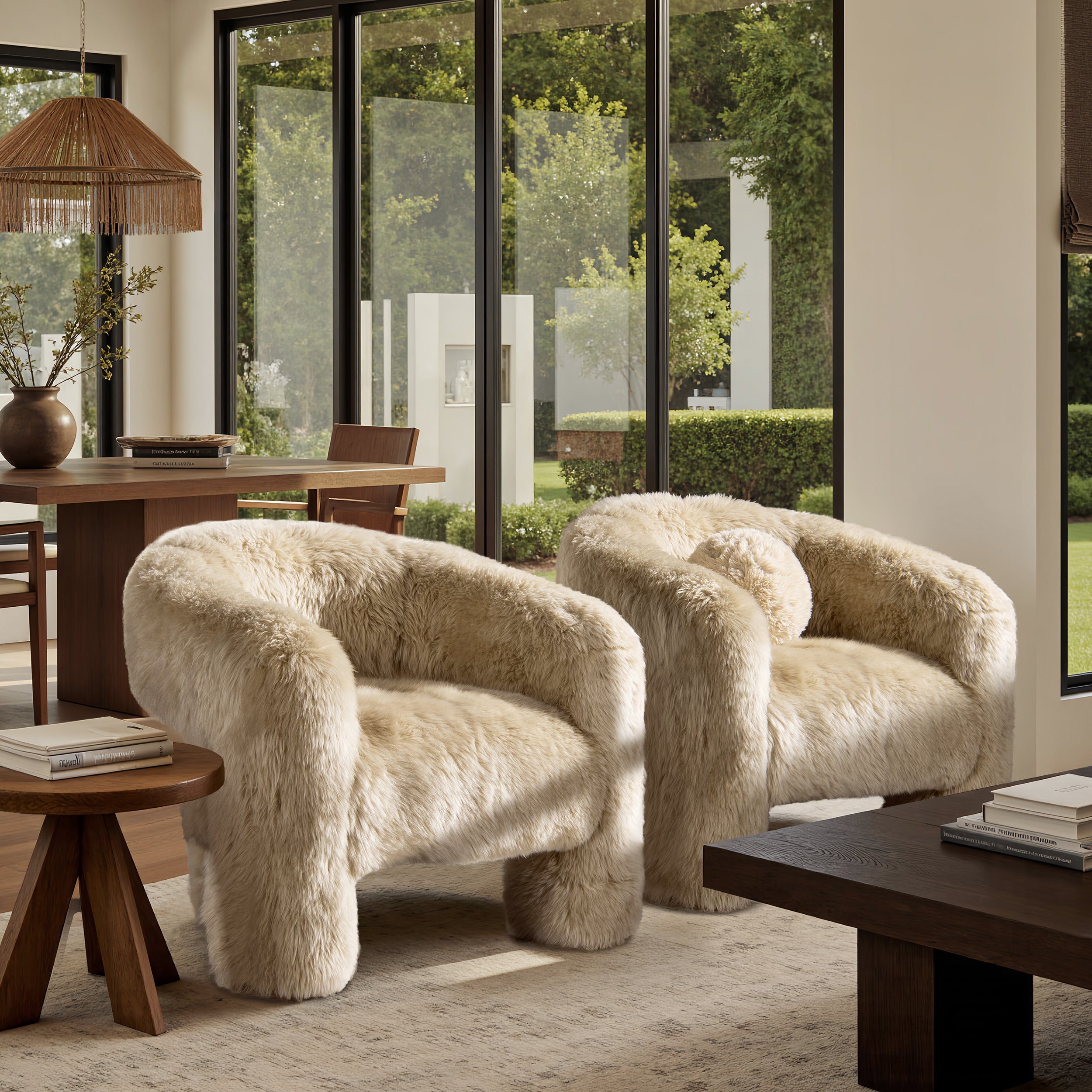 Avalon 35" Genuine Sheepskin Fur Split Barrel Back Accent Chair