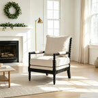 Rubber Wood Accent Chair with Upholstered Fabric