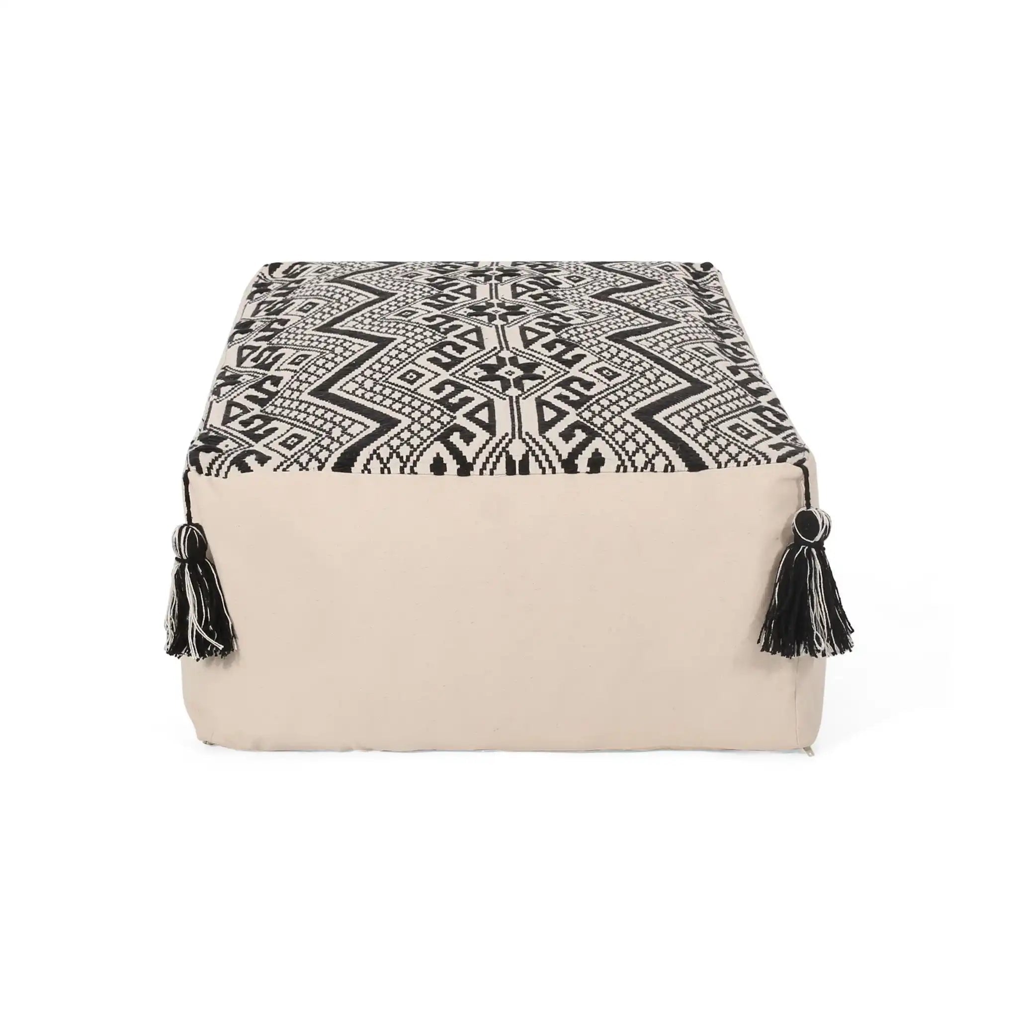 Kiki Rectangular Pouf Ottoman Floor Cushion Natural Black