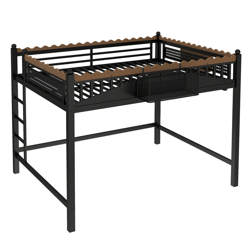 Queen Size Loft Bed With Ladders, Metal Loft Bed With Storage Shelves