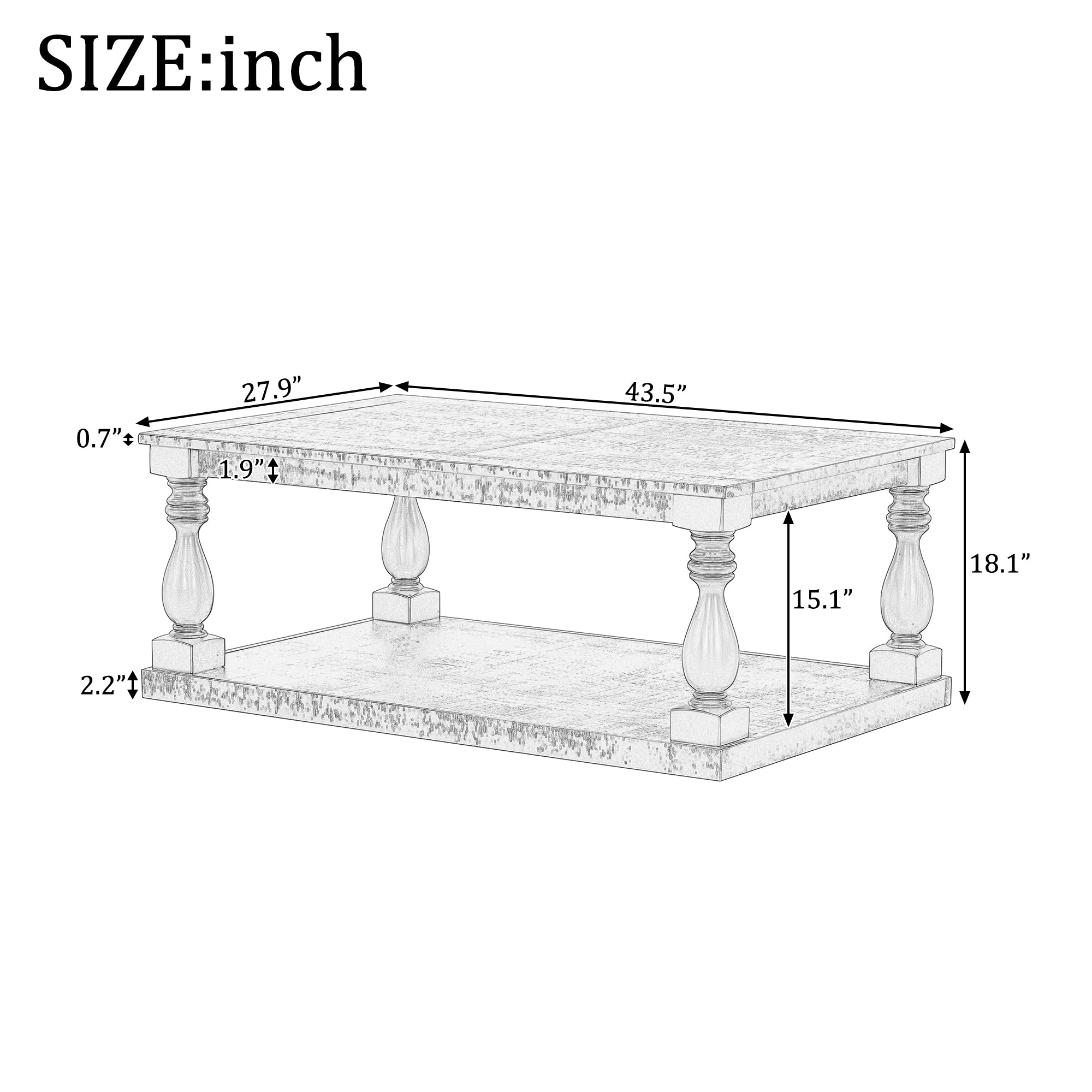 U_STYLE Vintage Coffee Table Featuring Artistic Vase Column Legs
