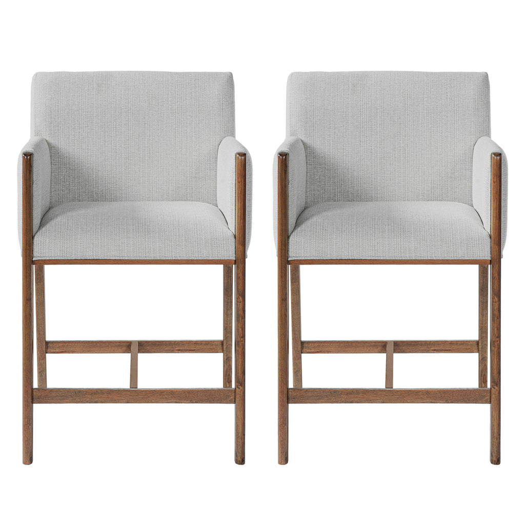 24'' Seat Height Upholstered Counter Stools with Arms for Kitchen Island/Dining Room, Set of 2
