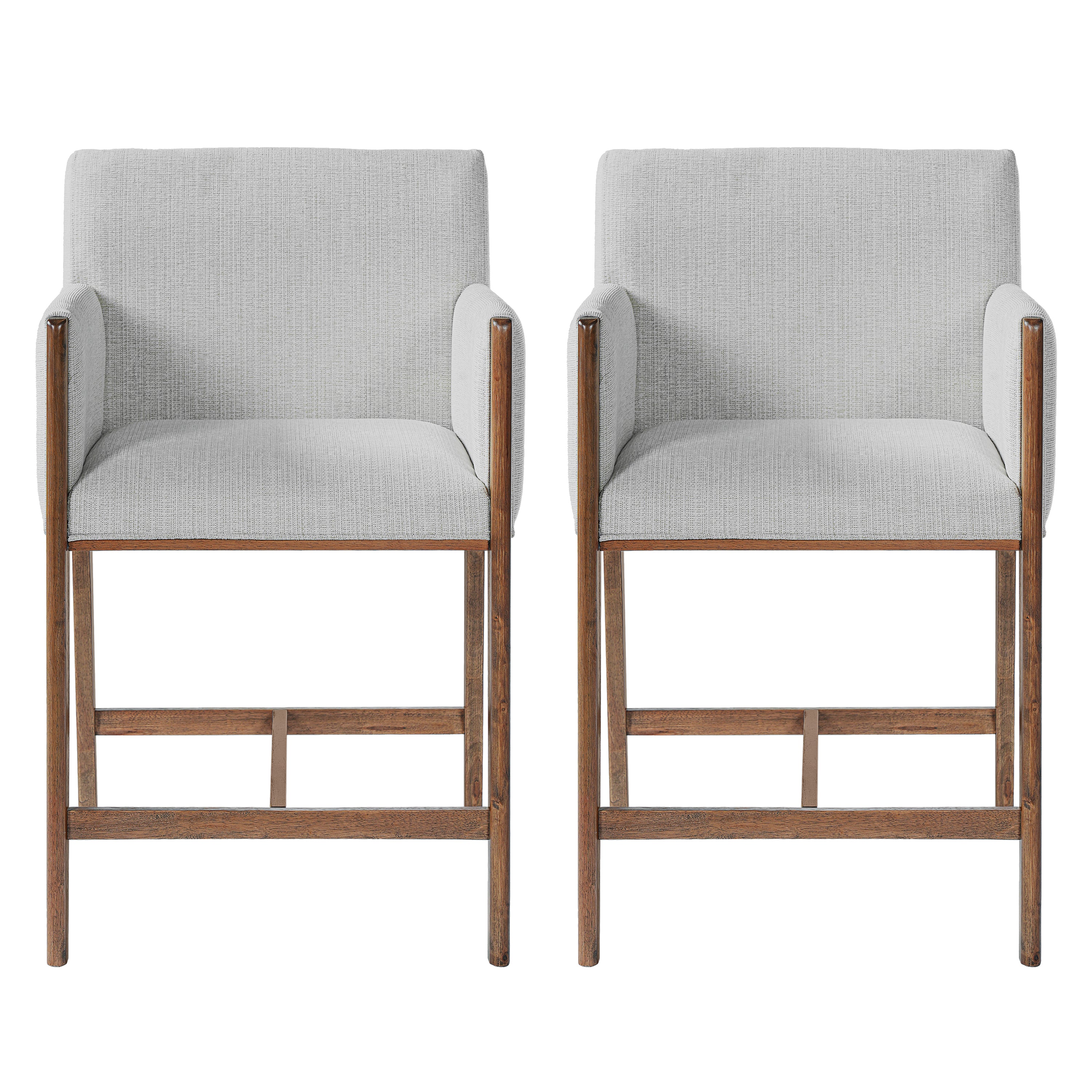 24'' Seat Height Upholstered Counter Stools with Arms for Kitchen Island/Dining Room, Set of 2