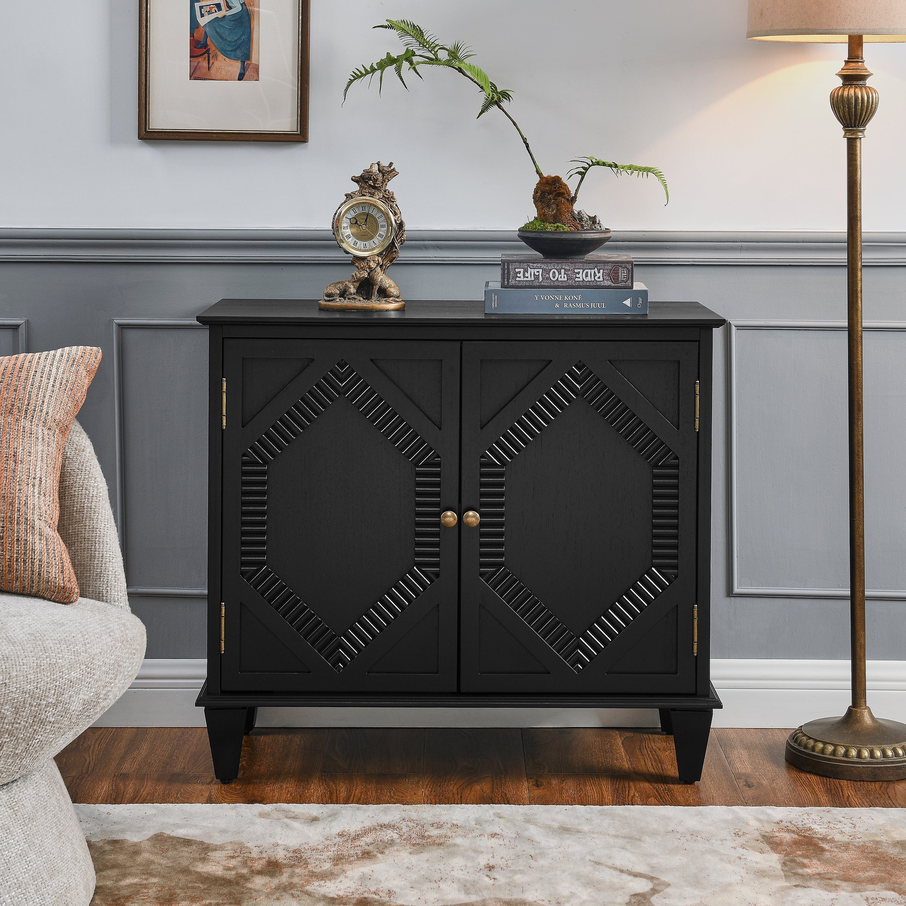 33.6' Retro Wooden Sideboard Buffet Cabinet with Storage