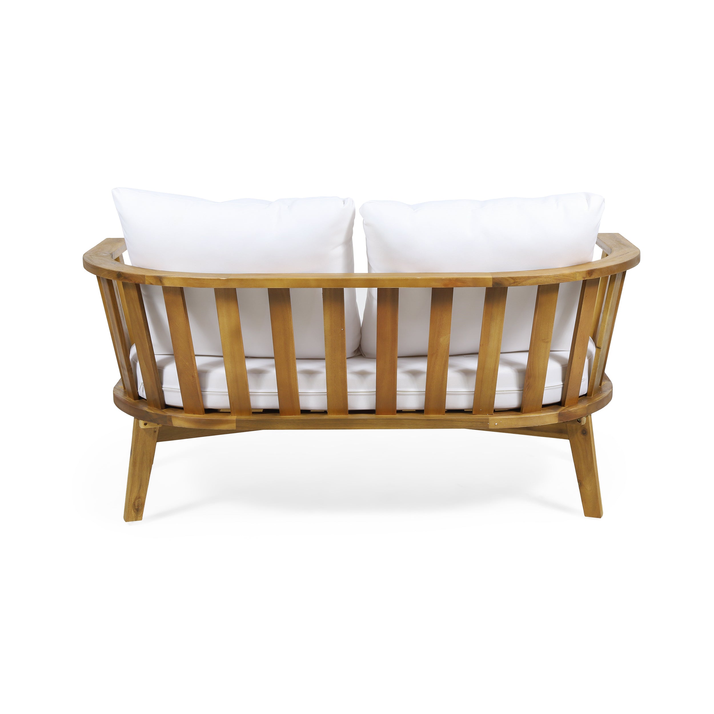 Outdoor Wooden Loveseat with Cushions - White/Teak