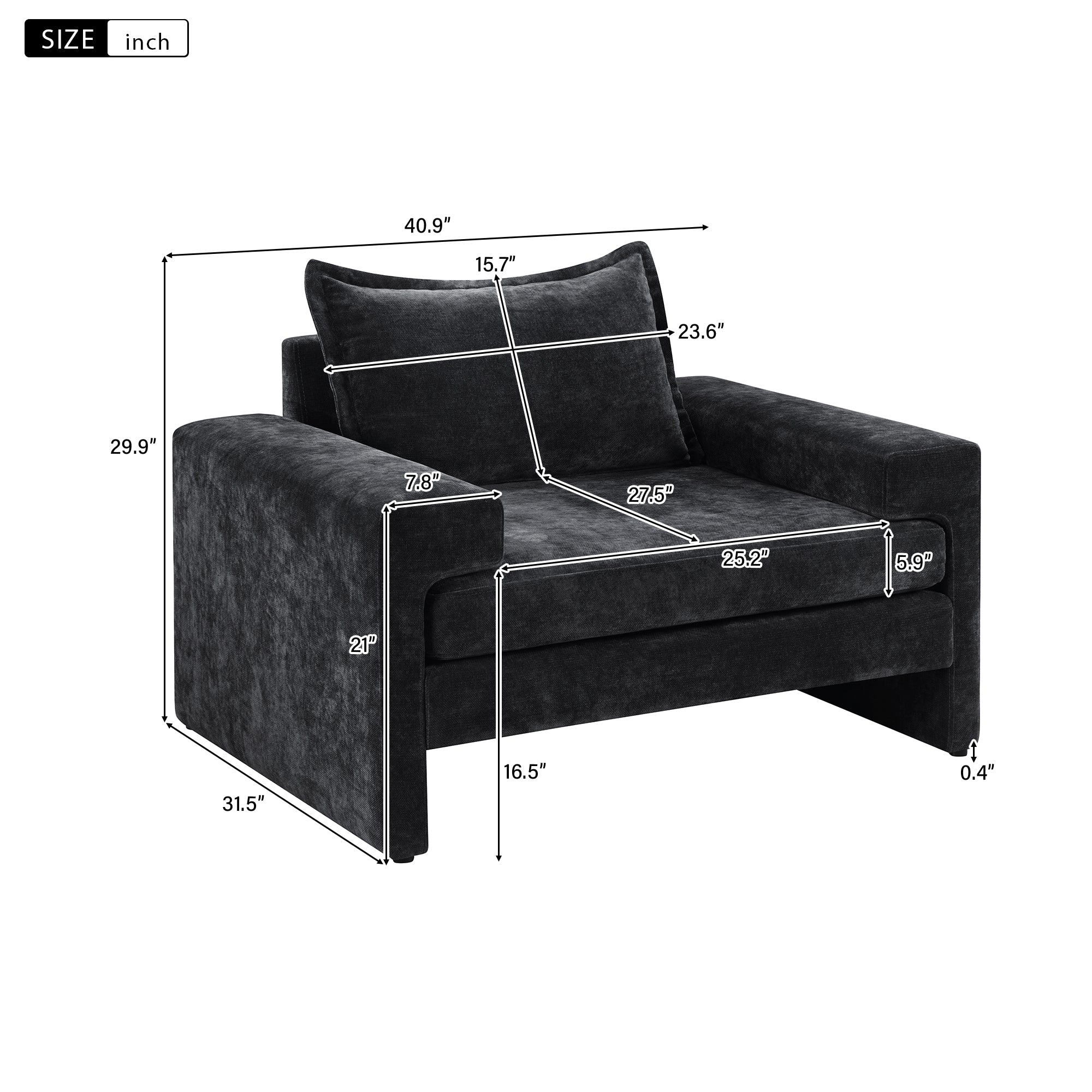 Chenille Upholstered Armchair with Wide Armrests