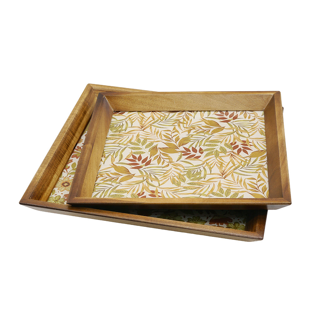 Set of 2 Square Acacia Wood Mirrored Tray