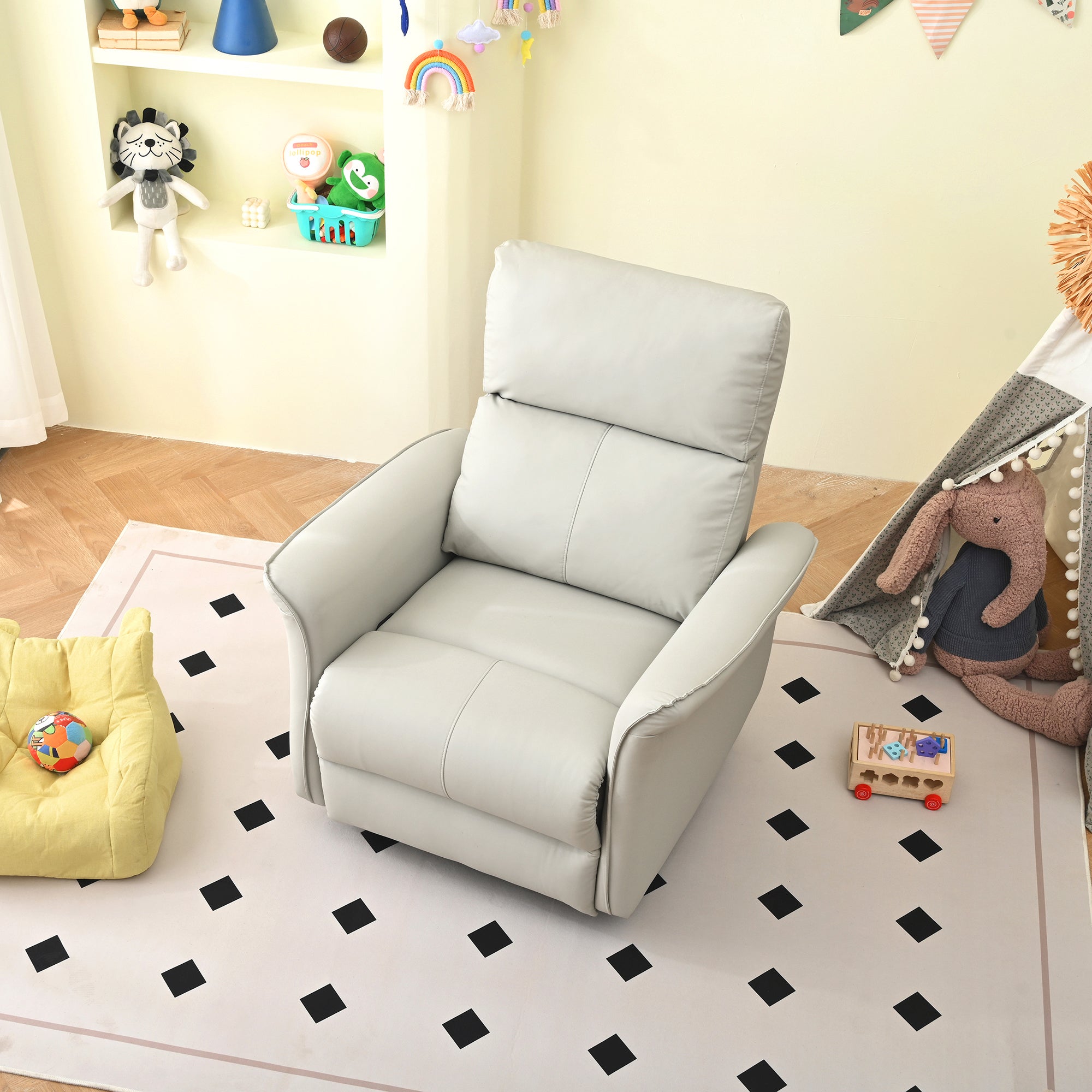 Manual Rocker Recliner Chair for Adults - PU Light Gray