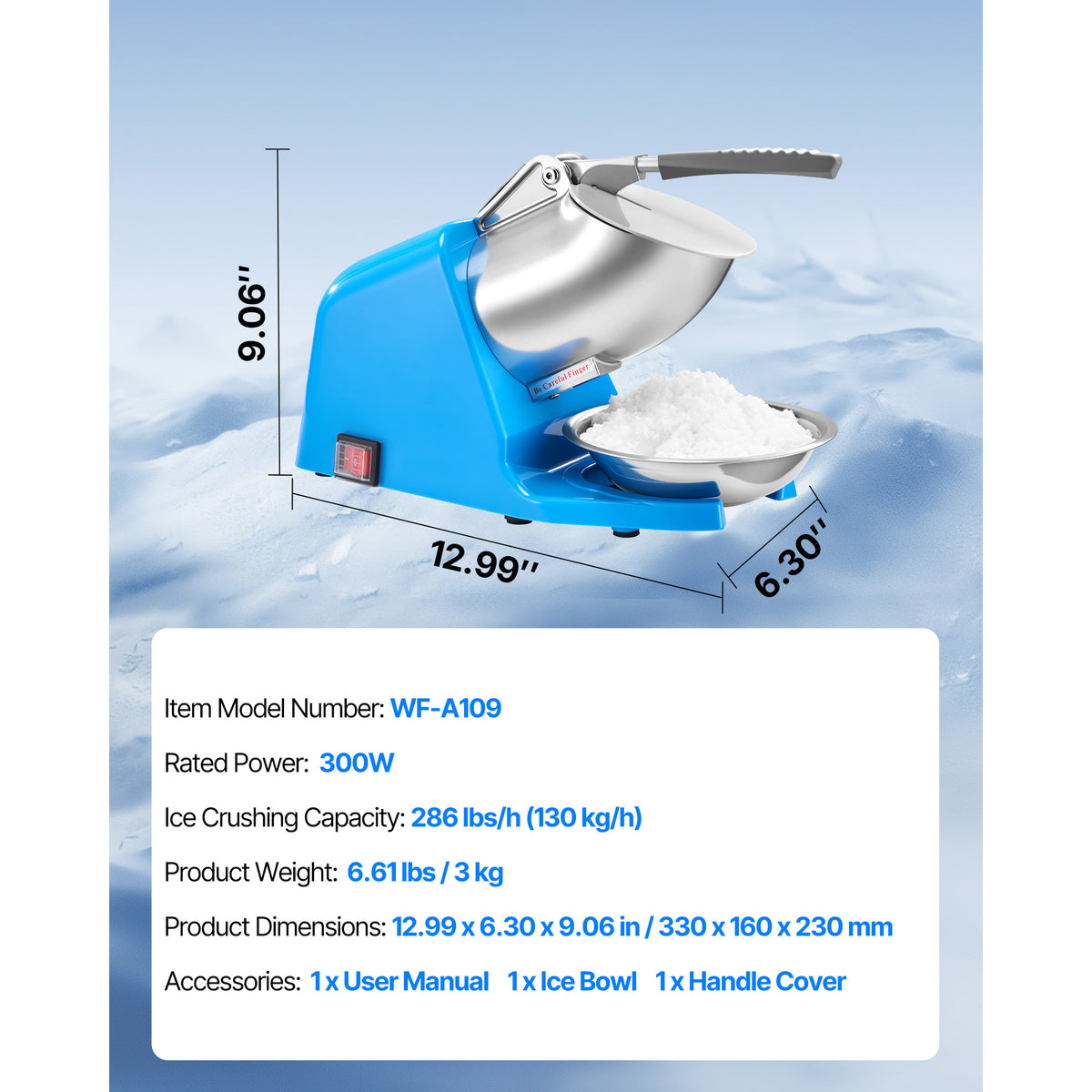 Ice Crusher Machine - 286lbs Per Hour Electric Snow Cone Maker