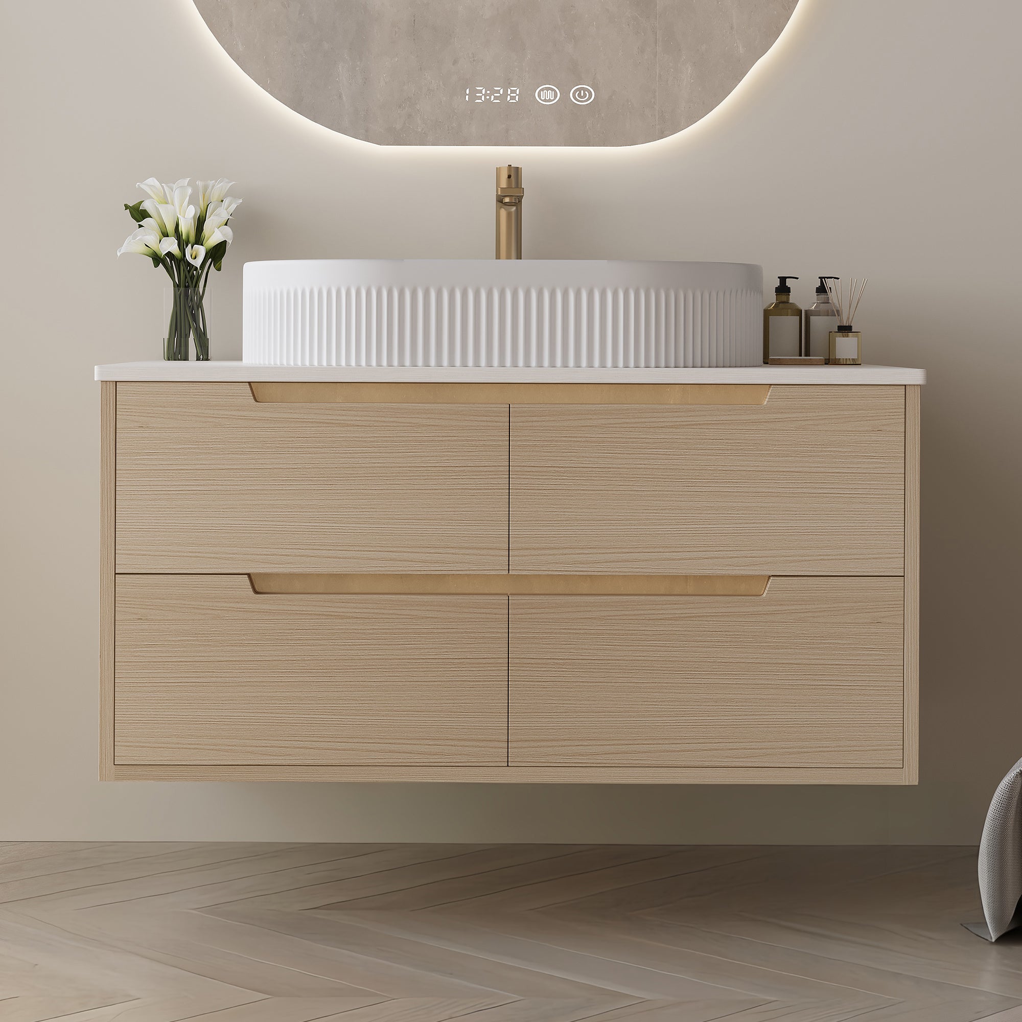 36 Inch Bathroom Vanity with Ceramic Integrated Sink & Soft-Close Drawers