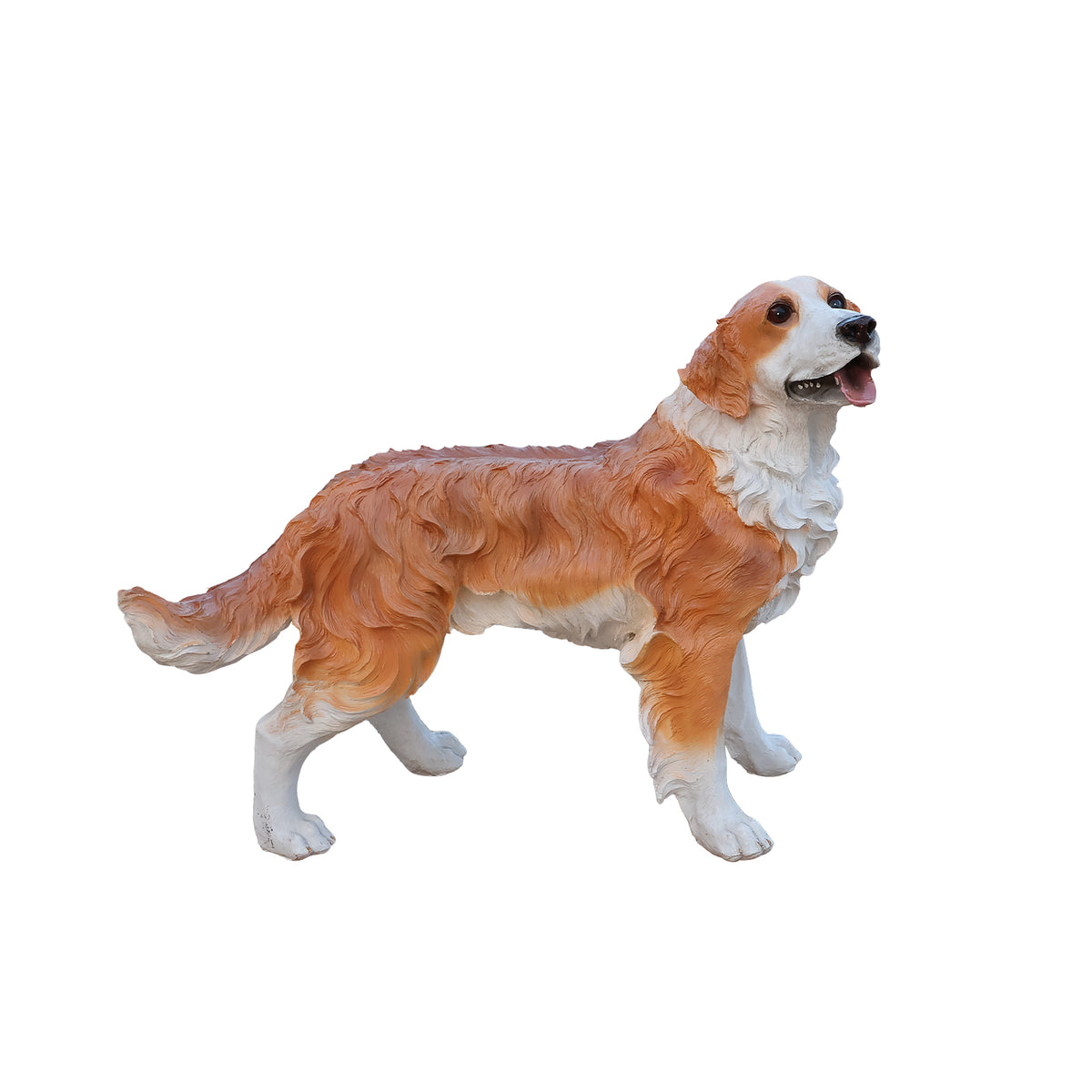 Lifelike Hound Dog Statue, Hand-Painted Resin, Brown and White, 21.65 Inches