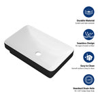 19"x12" White & Black Semi-Recessed Ceramic Bathroom Sink