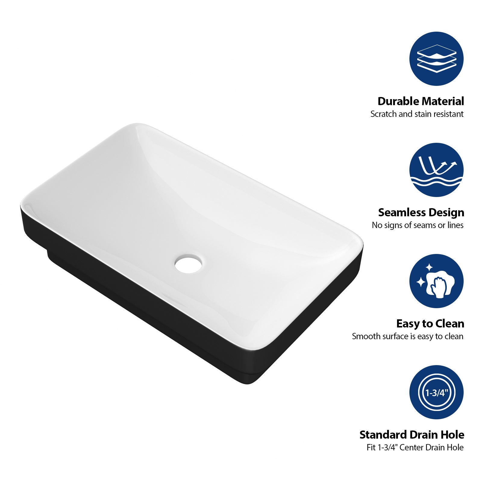 19"x12" White & Black Semi-Recessed Ceramic Bathroom Sink