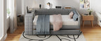 Full Size Upholstered Platform Bed with Storage Shelves, Desk, Charging Station and Trundle
