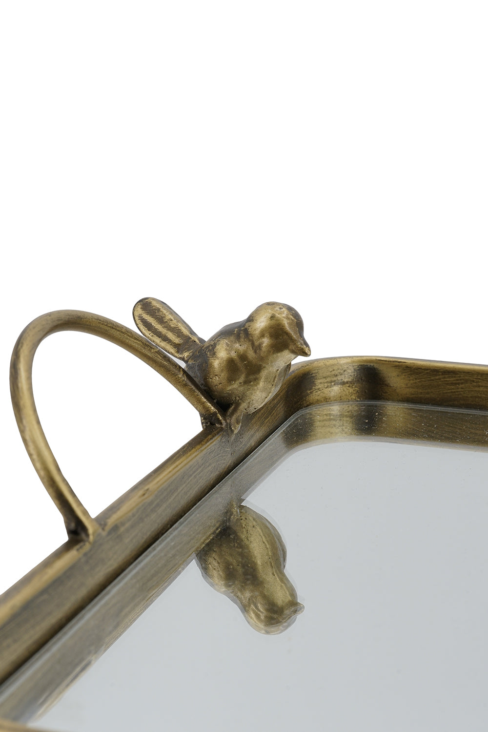16.3x9.8x3.7" Metal Bird-Accented Mirrored Tray